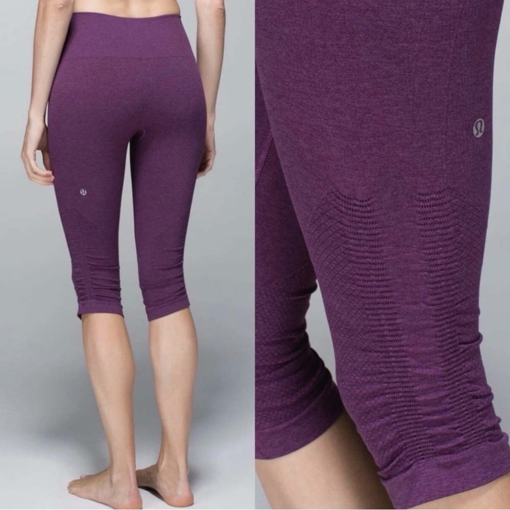 Lululemon In The Flow Crop Leggings Size 6 Burgundy Wine Ruched Capri